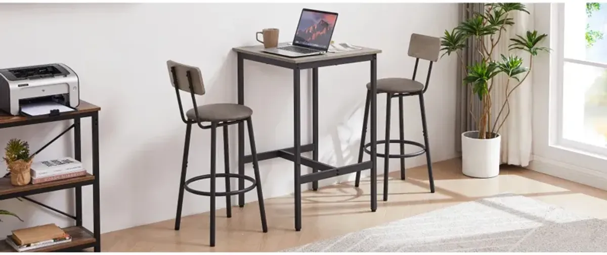 Bar Table Set With 2 Bar Stools PU Soft Seat With Backrest23.62"W X 23.62"D X 35.43