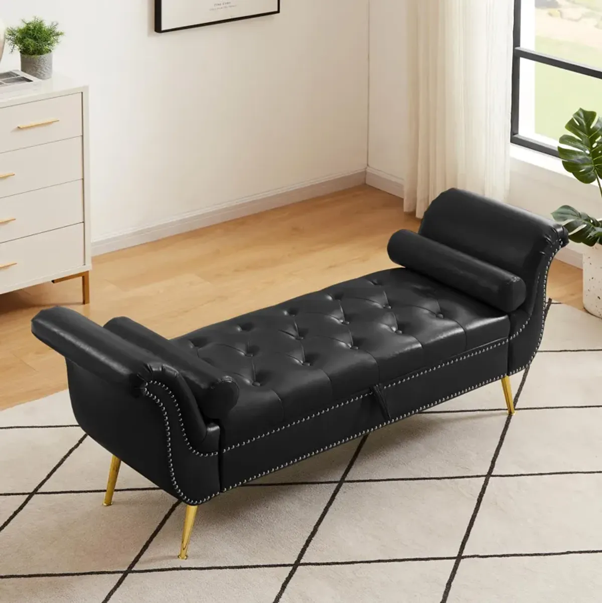 PU Leather Upholstered Storage Ottoman Bench with Flip Top and Metal Feet
