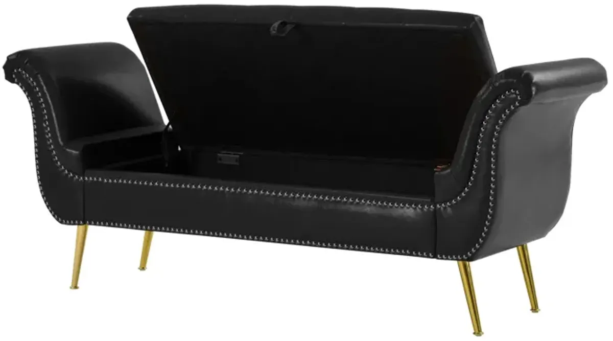 PU Leather Upholstered Storage Ottoman Bench with Flip Top and Metal Feet