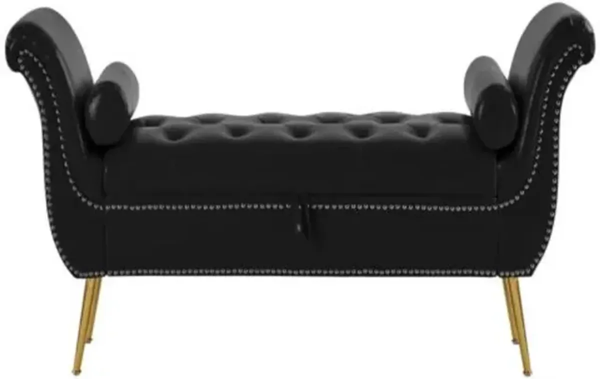 PU Leather Upholstered Storage Ottoman Bench with Flip Top and Metal Feet