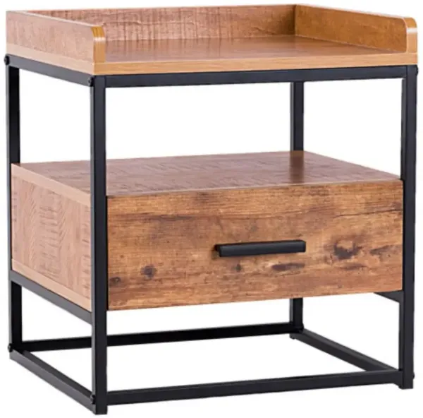 2-Tiers End Side Table with 1 Drawer