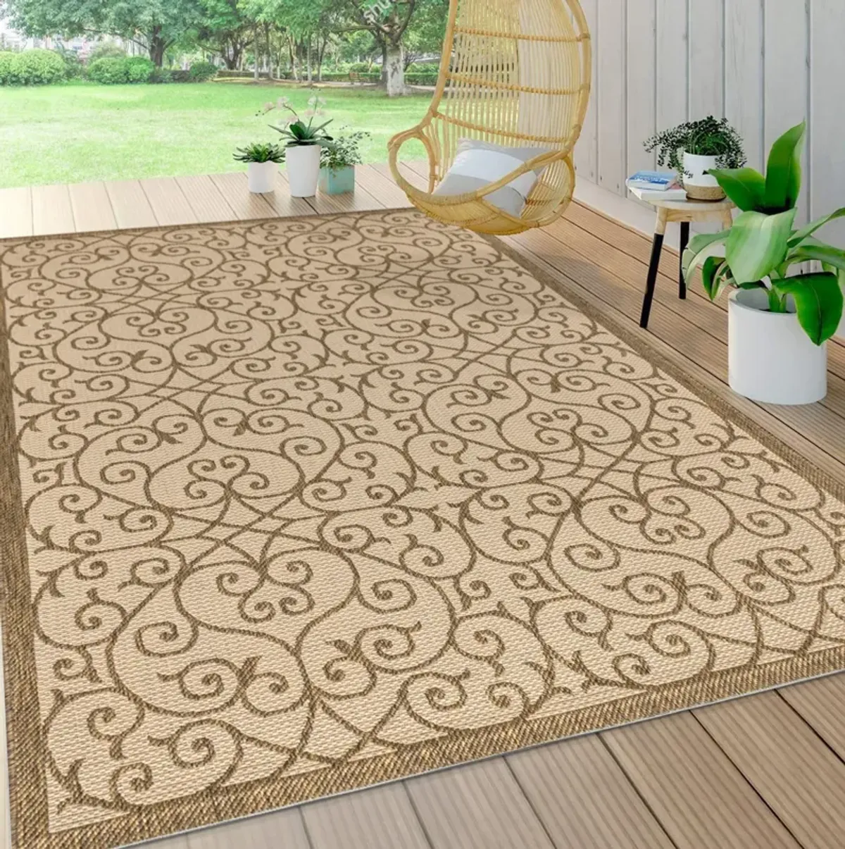 Madrid Vintage Filigree Textured Weave Indoor/Outdoor Area Rug