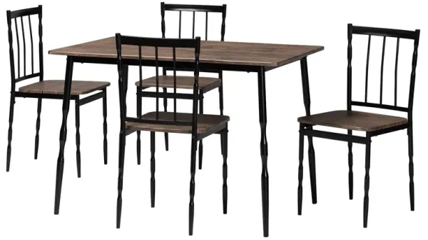 Baxton Studio Nevan Modern Industrial Brown Wood and Metal 5 Piece Dining Set