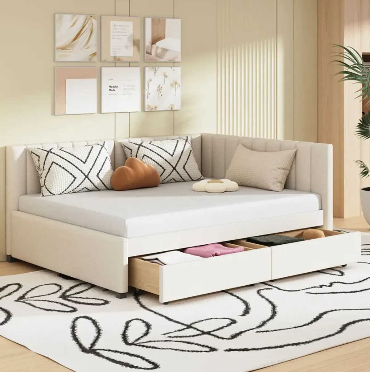 Merax Upholstered Daybed with 2 Storage Drawers