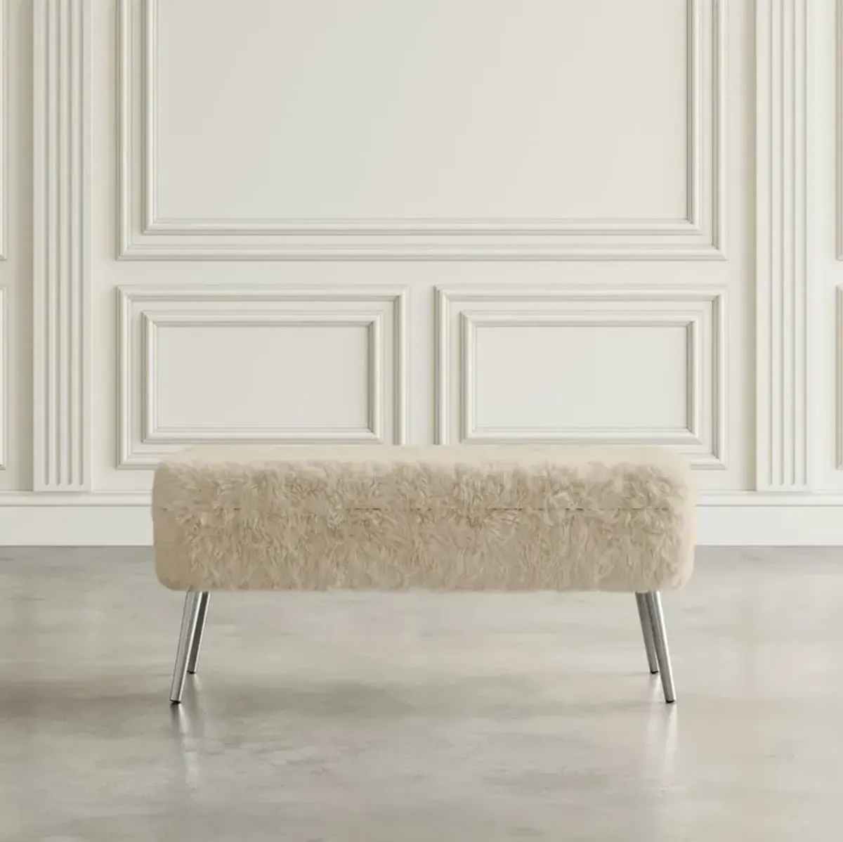 Jofran Huggy Luxury Plush Faux Fur Upholstered Storage Bench