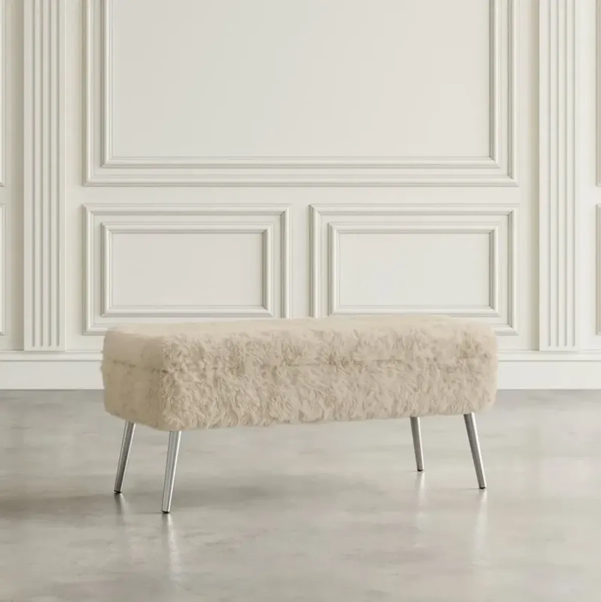 Jofran Huggy Luxury Plush Faux Fur Upholstered Storage Bench