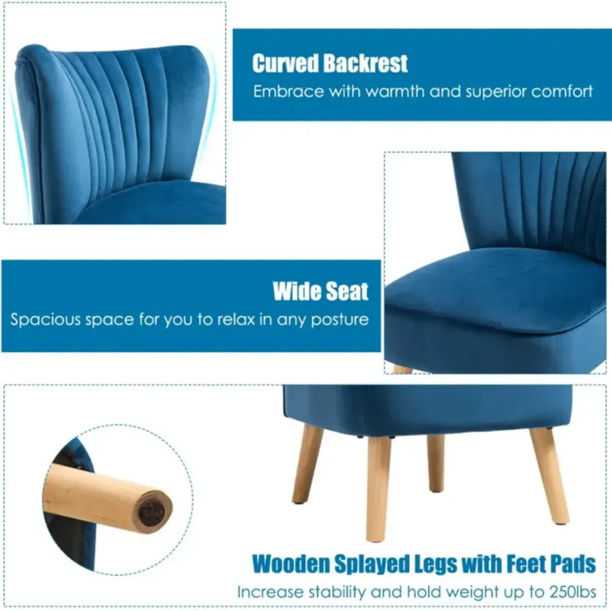 Hivvago Modern Armless Velvet Accent Chair with Wood Legs