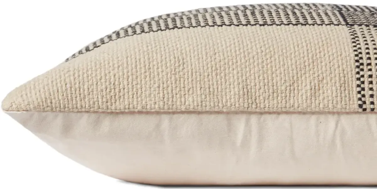 Wells PMH0041 Beige/Charcoal 22''x22'' Polyester Pillow by Magnolia Home by Joanna Gaines x Loloi