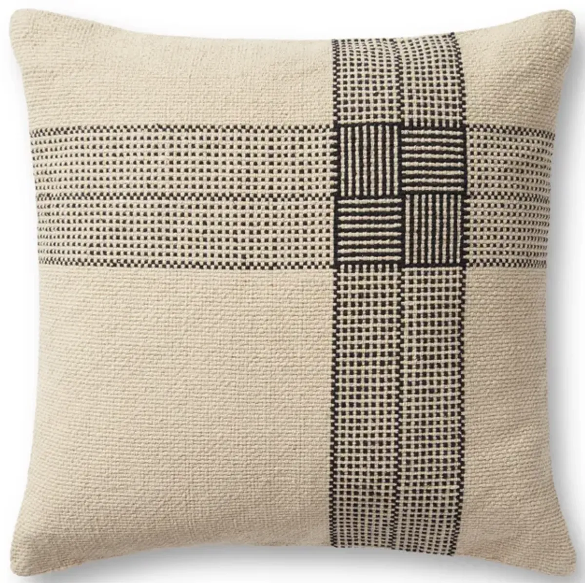 Wells PMH0041 Beige/Charcoal 22''x22'' Polyester Pillow by Magnolia Home by Joanna Gaines x Loloi