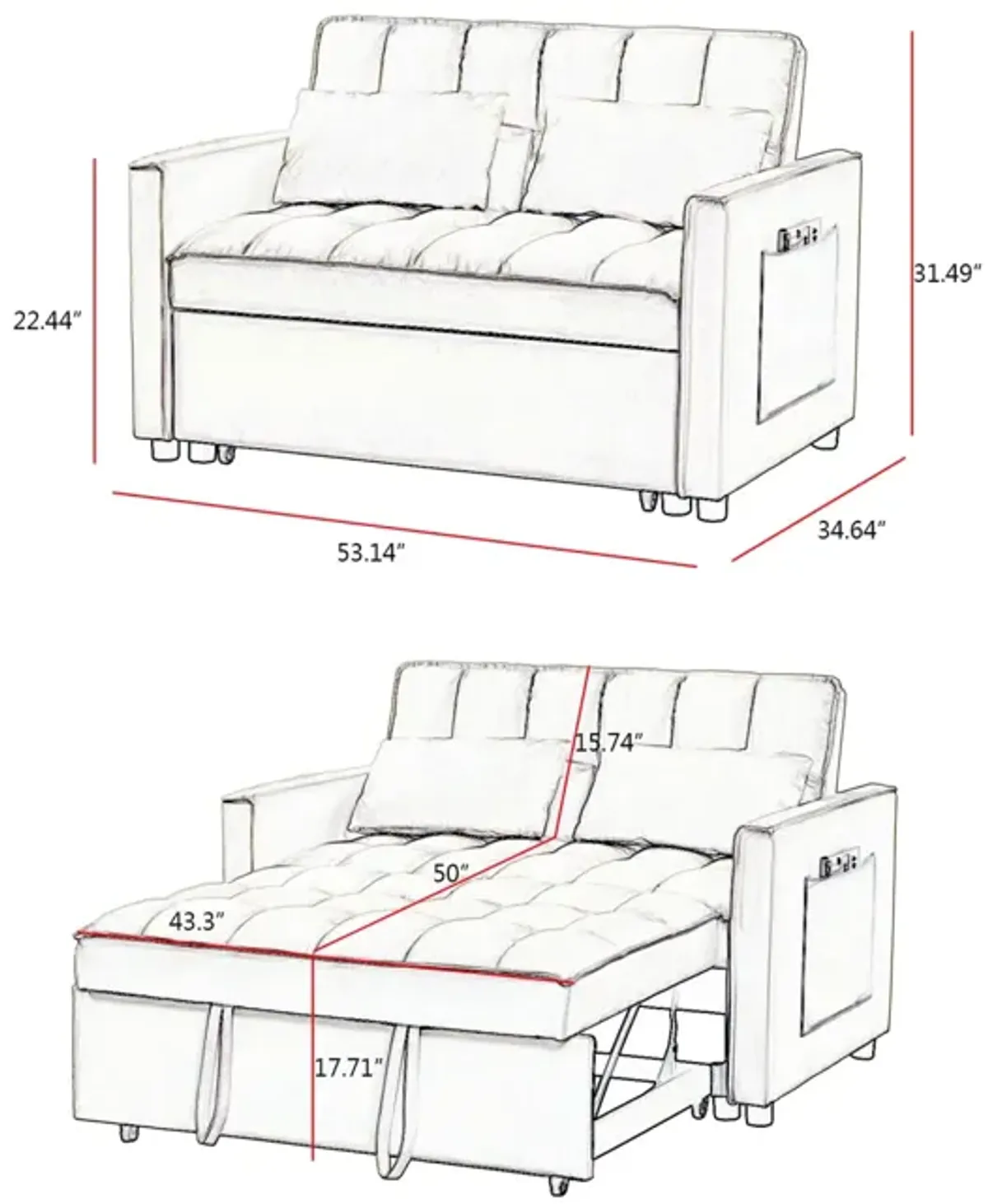 Grey Velvet Loveseat Sofa Bed