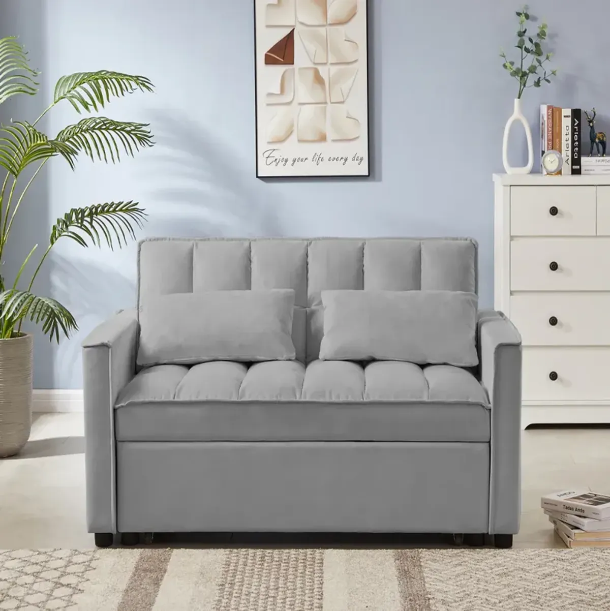 Grey Velvet Loveseat Sofa Bed