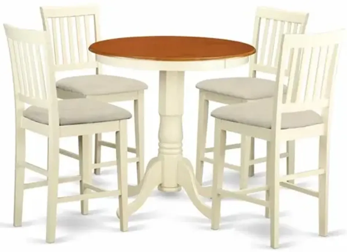 EDVN5-WHI-C 5 PC pub Table set - Kitchen dinette Table and 4 bar stools with backs.