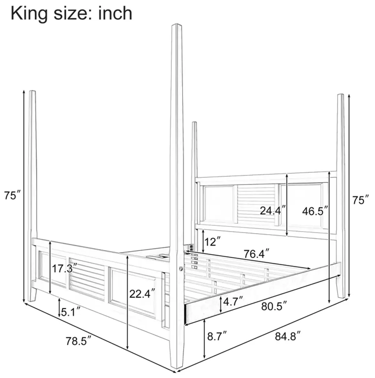 Merax Traditional Solid Wood Four Poster Canopy Bed