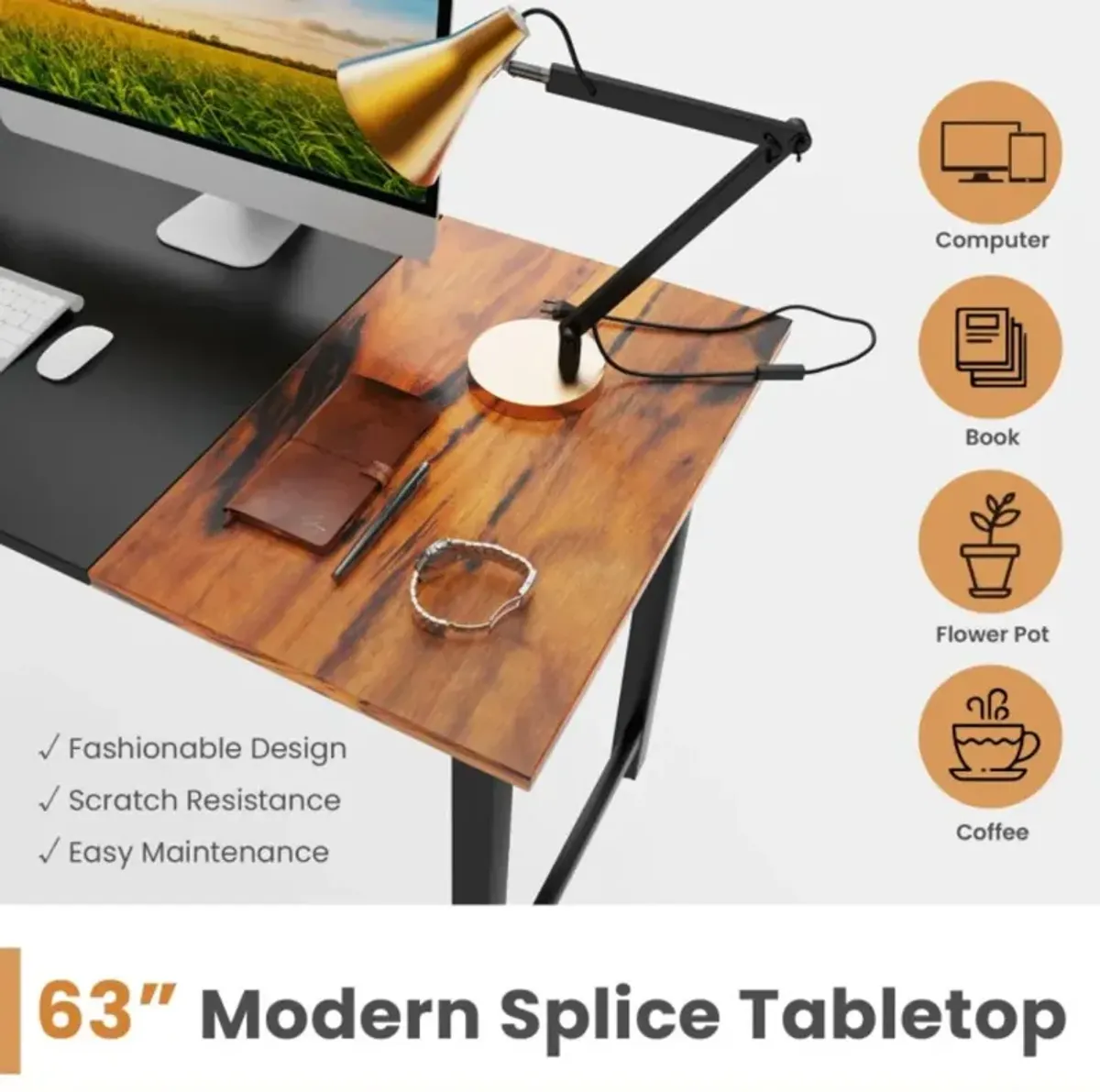 Hivvago Modern Splice Computer Desk with Heavy Duty Steel Frame