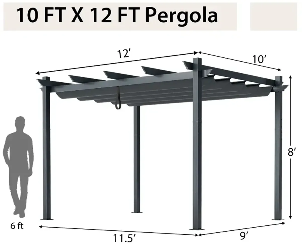 10x12 Feet Outdoor Aluminum Retractable Pergola Canopy Shelter with Grape Trellis