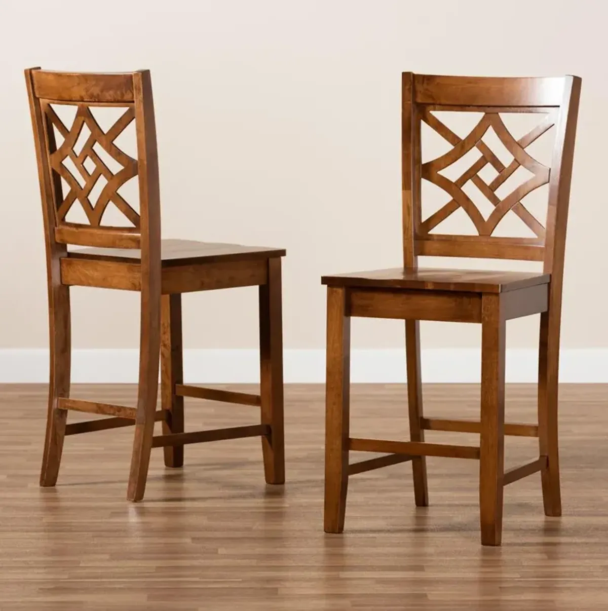 Grey Fabric Upholstered and Walnut Brown Finished Wood 2-Piece Dining Chair Set