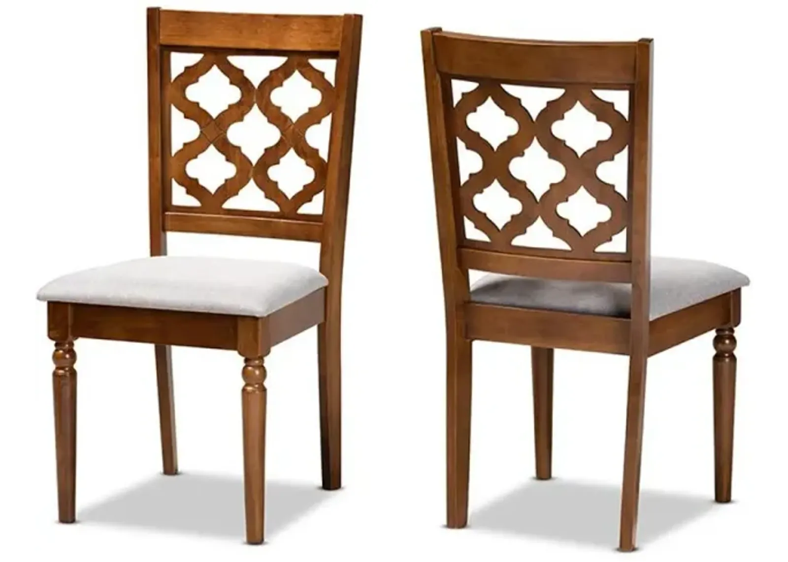 Grey Fabric Upholstered and Walnut Brown Finished Wood 2-Piece Dining Chair Set