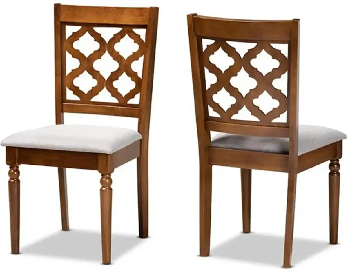 Grey Fabric Upholstered and Walnut Brown Finished Wood 2-Piece Dining Chair Set