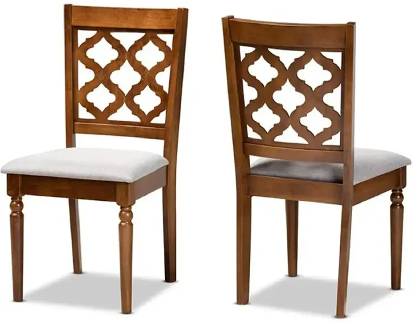 Grey Fabric Upholstered and Walnut Brown Finished Wood 2-Piece Dining Chair Set