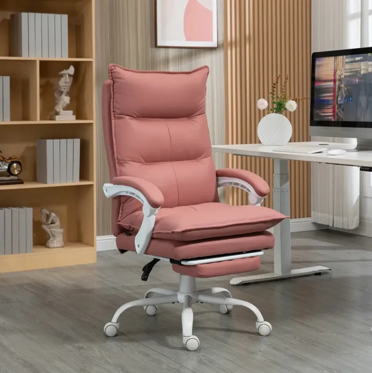 Pink Microfiber Heated Recliner: 6 Vibration Points, Footrest