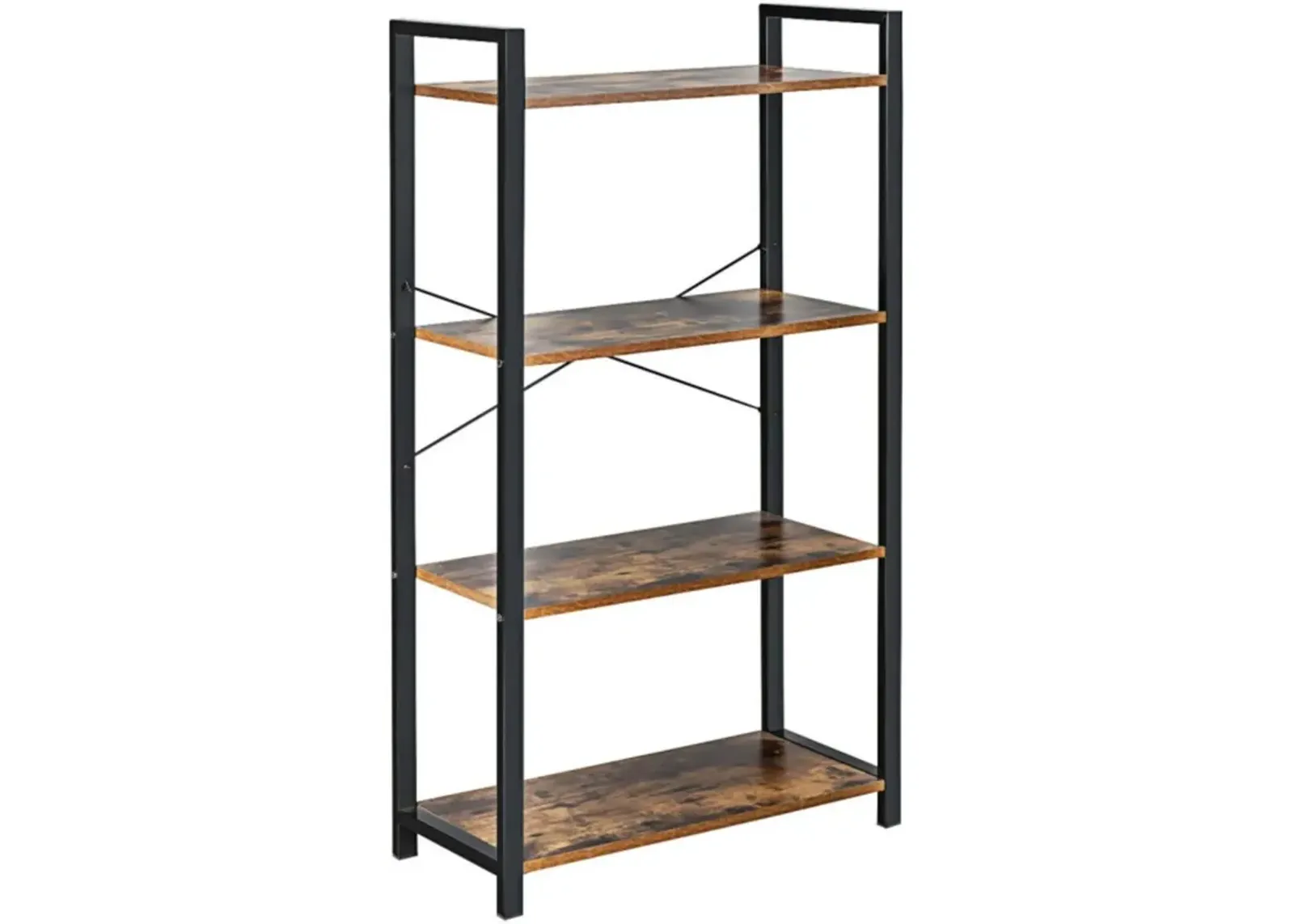 Hivvago 4-Tier Rustic Bookshelf Industrial Bookcase Diaplay Shelf Storage Rack-Brown