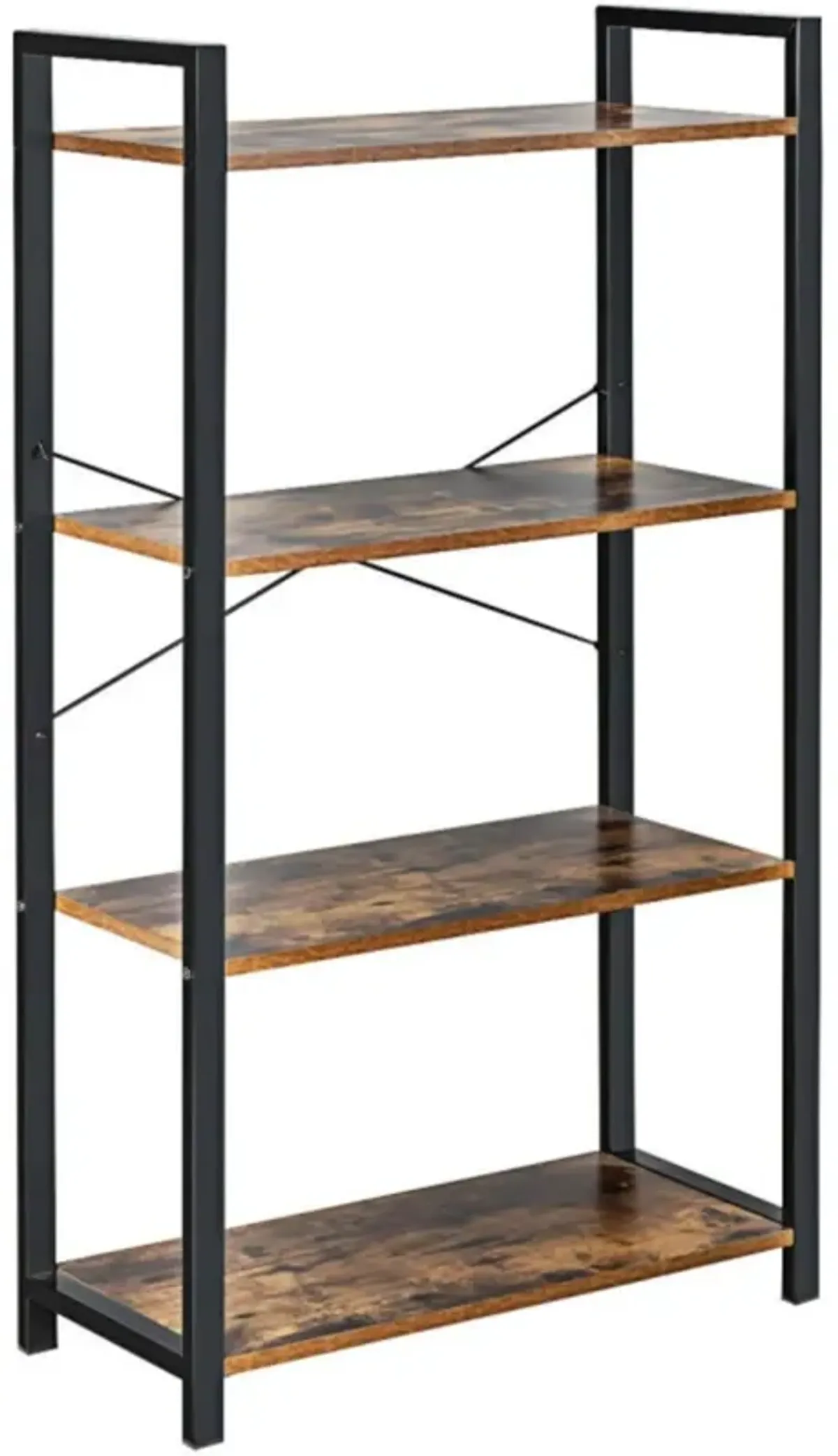 Hivvago 4-Tier Rustic Bookshelf Industrial Bookcase Diaplay Shelf Storage Rack-Brown