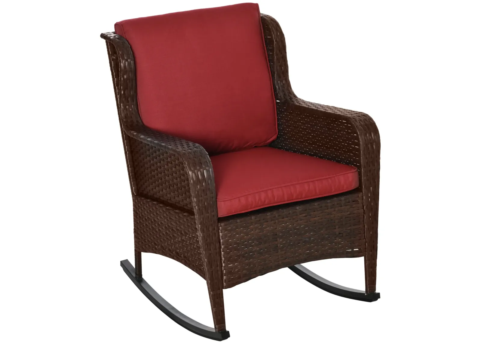 Wine Red Garden Seat: Patio Wicker Rocking Chair with Cushions