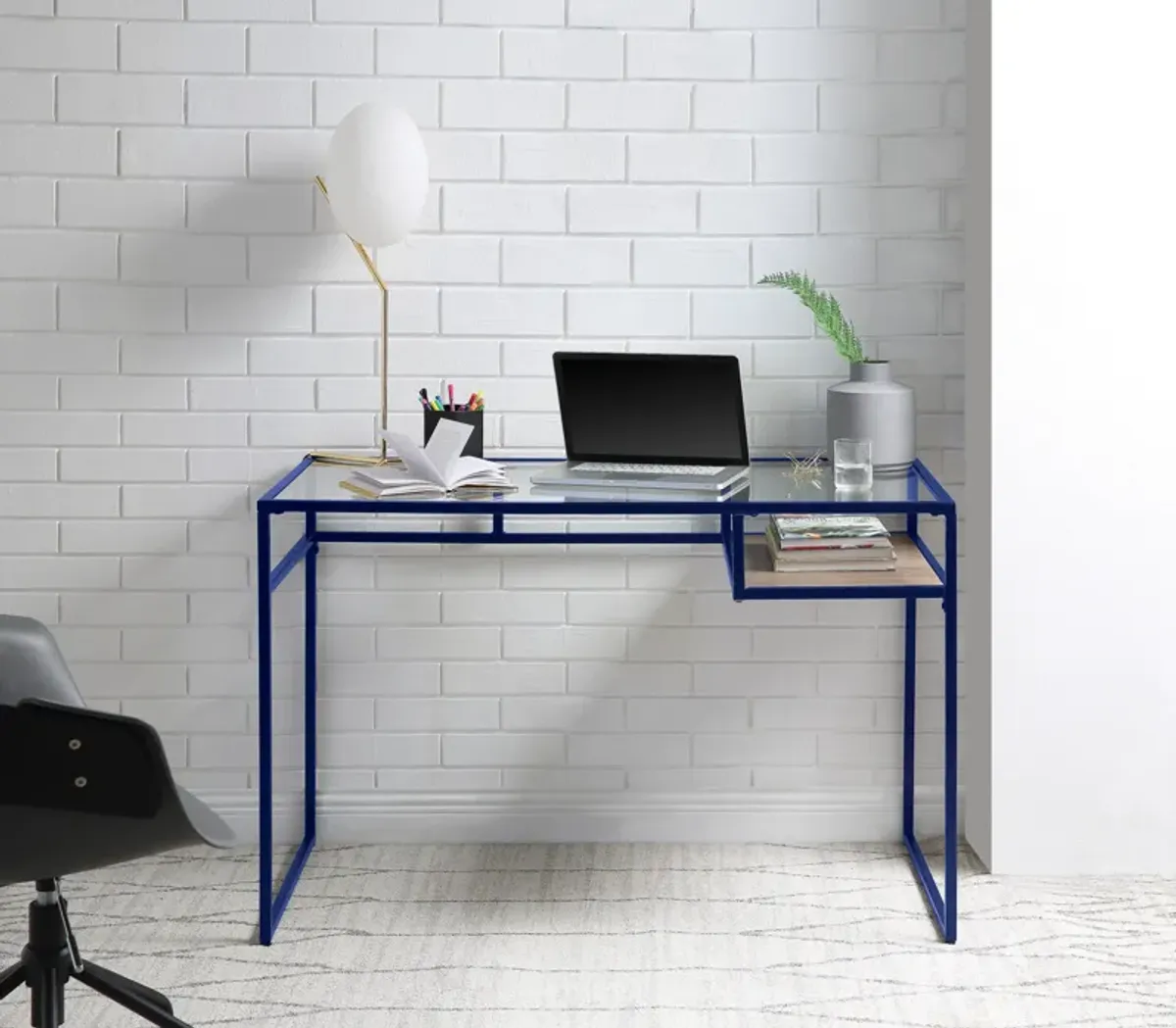 ACME Yasin Writing Desk, Blue & Glass