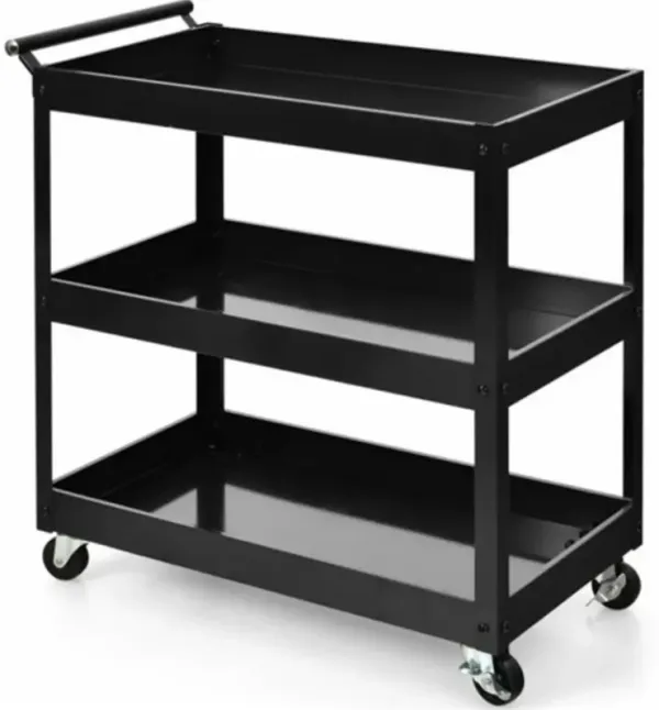 Steel Frame Kitchen Serving Utility Cart on Wheels with 2 Bottom Shelves