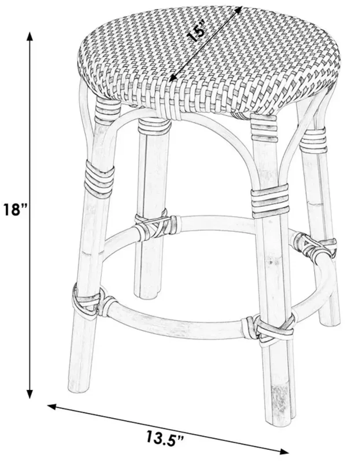 Butler Specialty Tobias Rattan Round 18 Stool, Gray and White