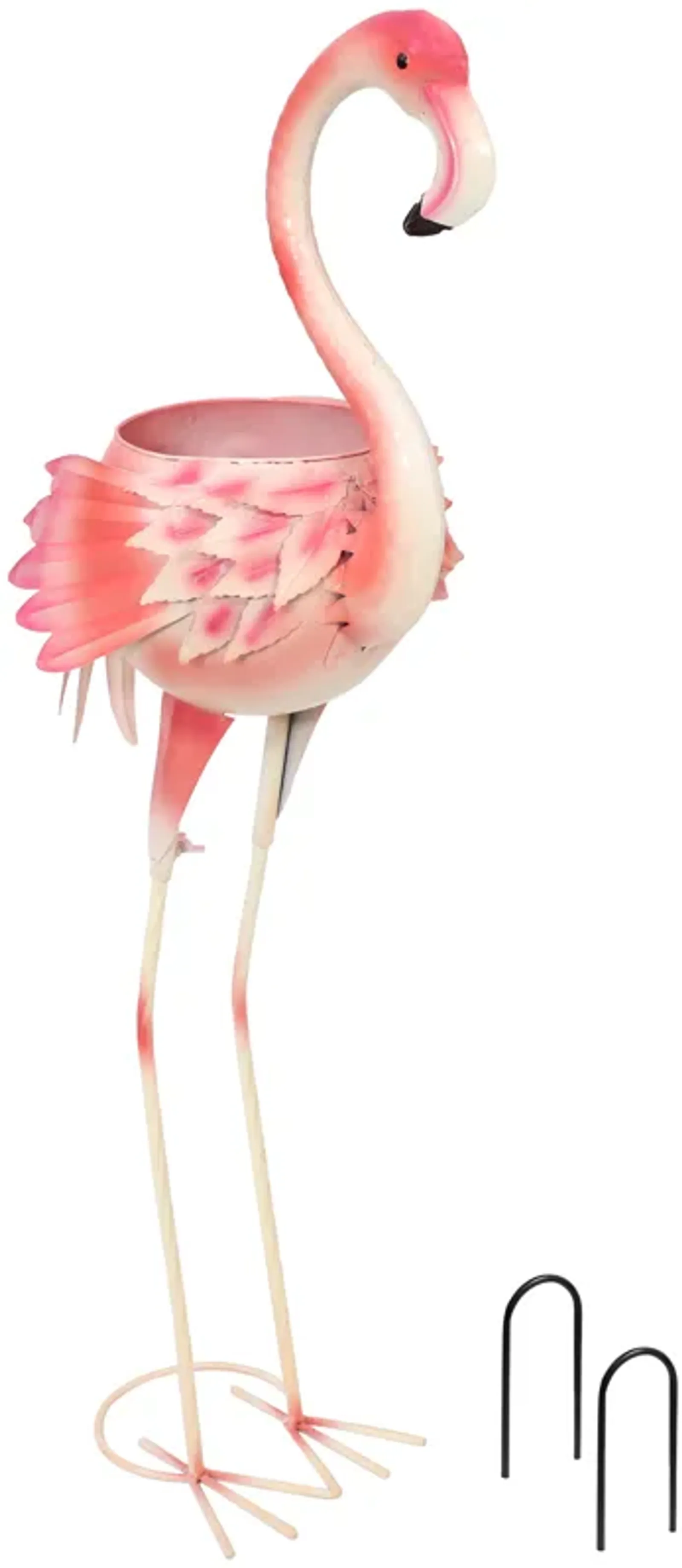 Sunnydaze Iron Sheet Pink Flamingo Outdoor Statue with Flowerpot