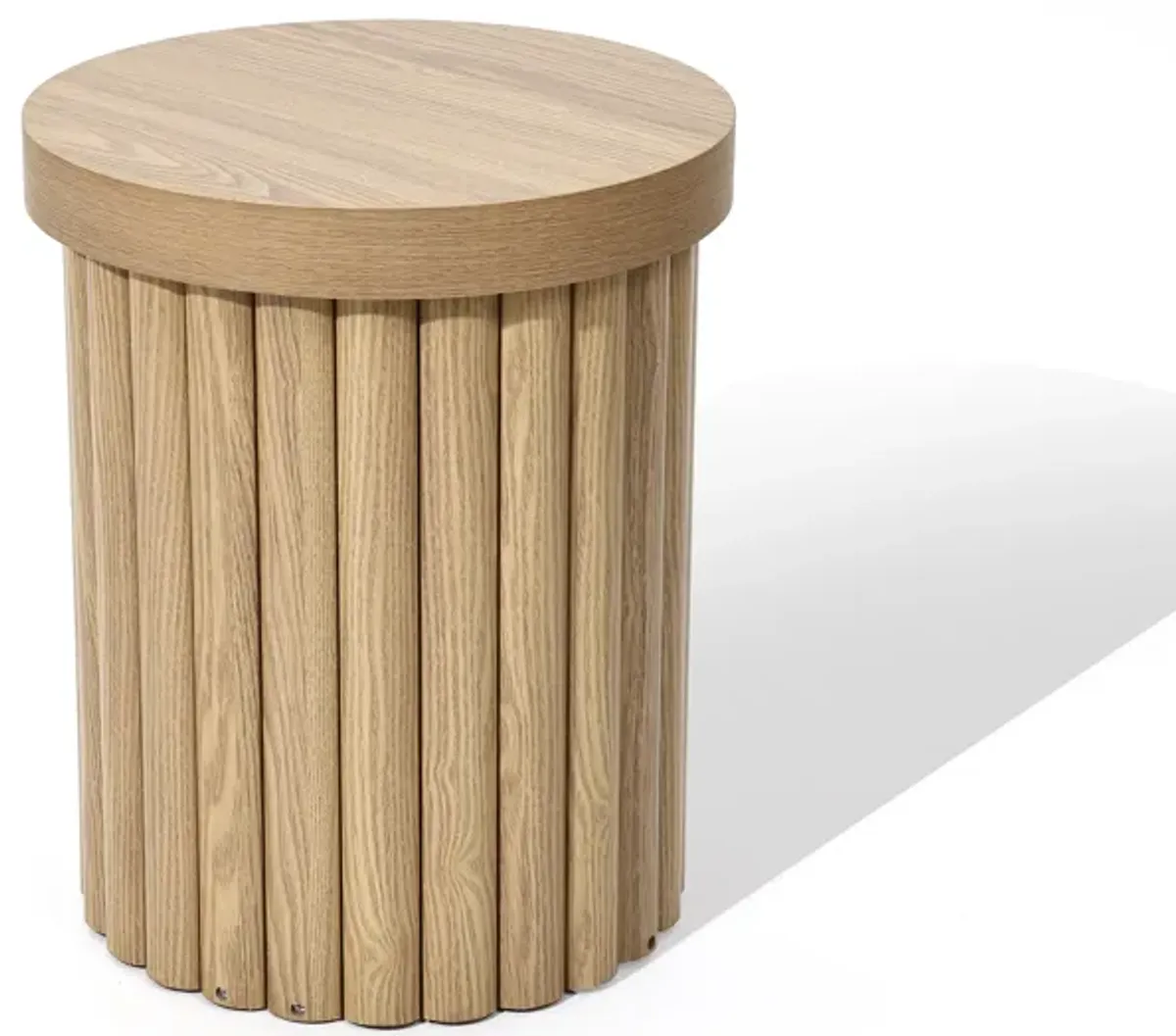 LuxenHome Brown Wood Fluted Round Side Table