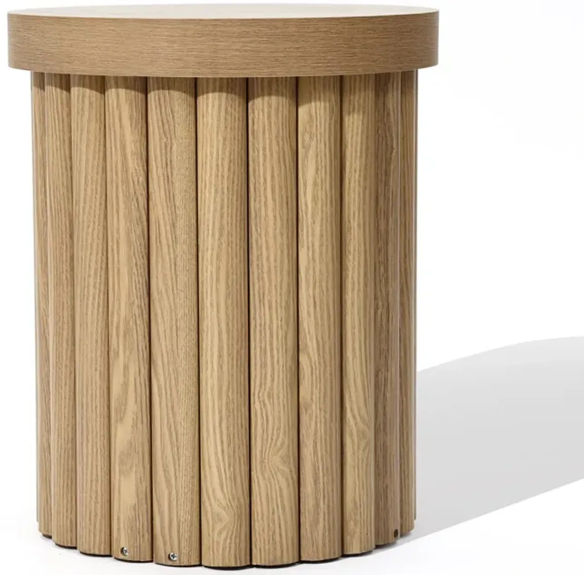 LuxenHome Brown Wood Fluted Round Side Table