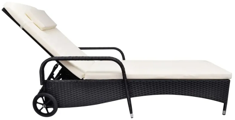 vidaXL Sun Lounger with Cushion & Wheels Poly Rattan Black