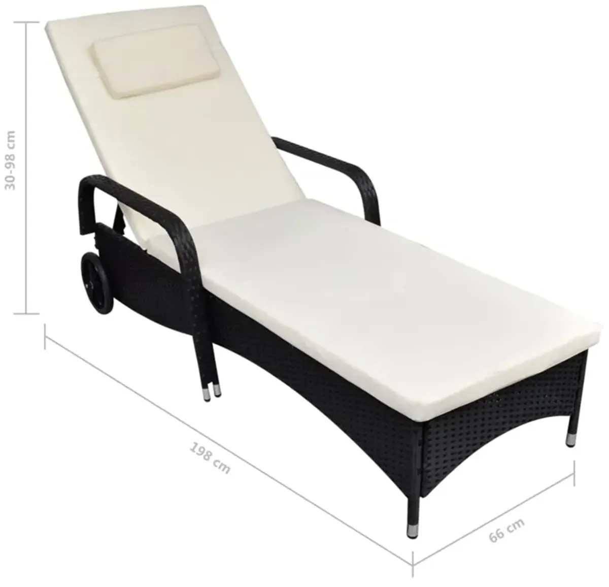 vidaXL Sun Lounger with Cushion & Wheels Poly Rattan Black