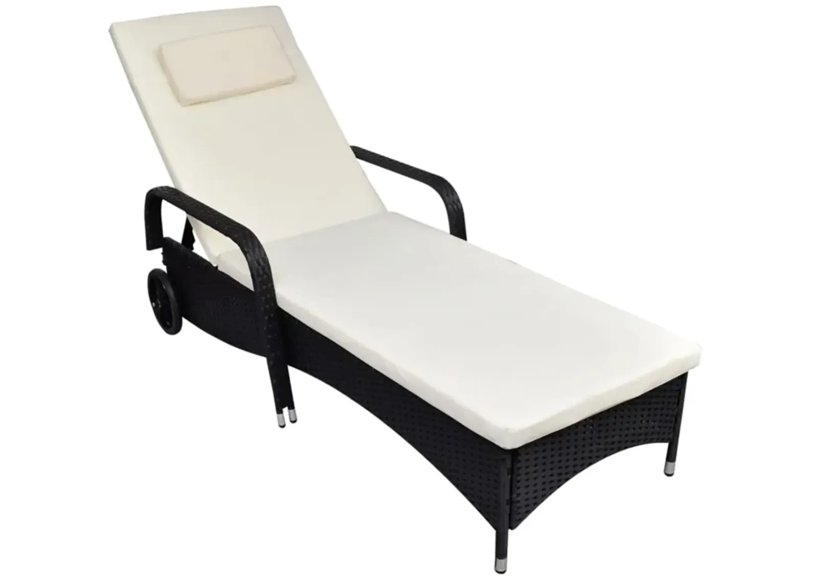 vidaXL Sun Lounger with Cushion & Wheels Poly Rattan Black