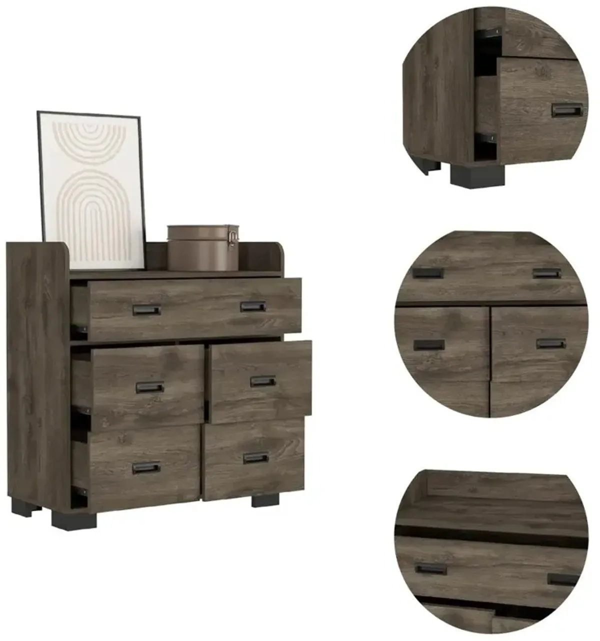 DEPOT E-SHOP Neptune Dresser, One Ample Drawer, Four Drawers, Four Legs, Countertop, Dark Brown, For Bedroom