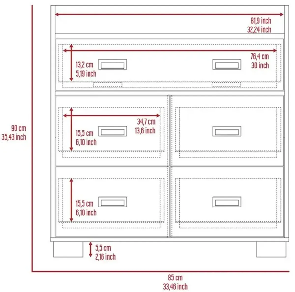 DEPOT E-SHOP Neptune Dresser, One Ample Drawer, Four Drawers, Four Legs, Countertop, Dark Brown, For Bedroom