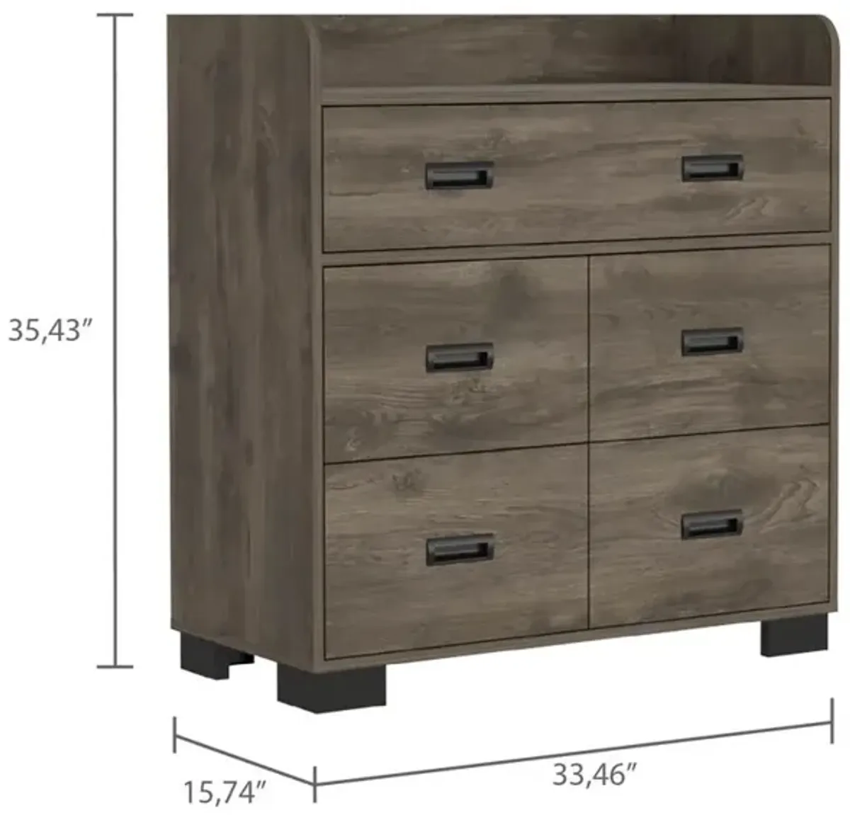 DEPOT E-SHOP Neptune Dresser, One Ample Drawer, Four Drawers, Four Legs, Countertop, Dark Brown, For Bedroom