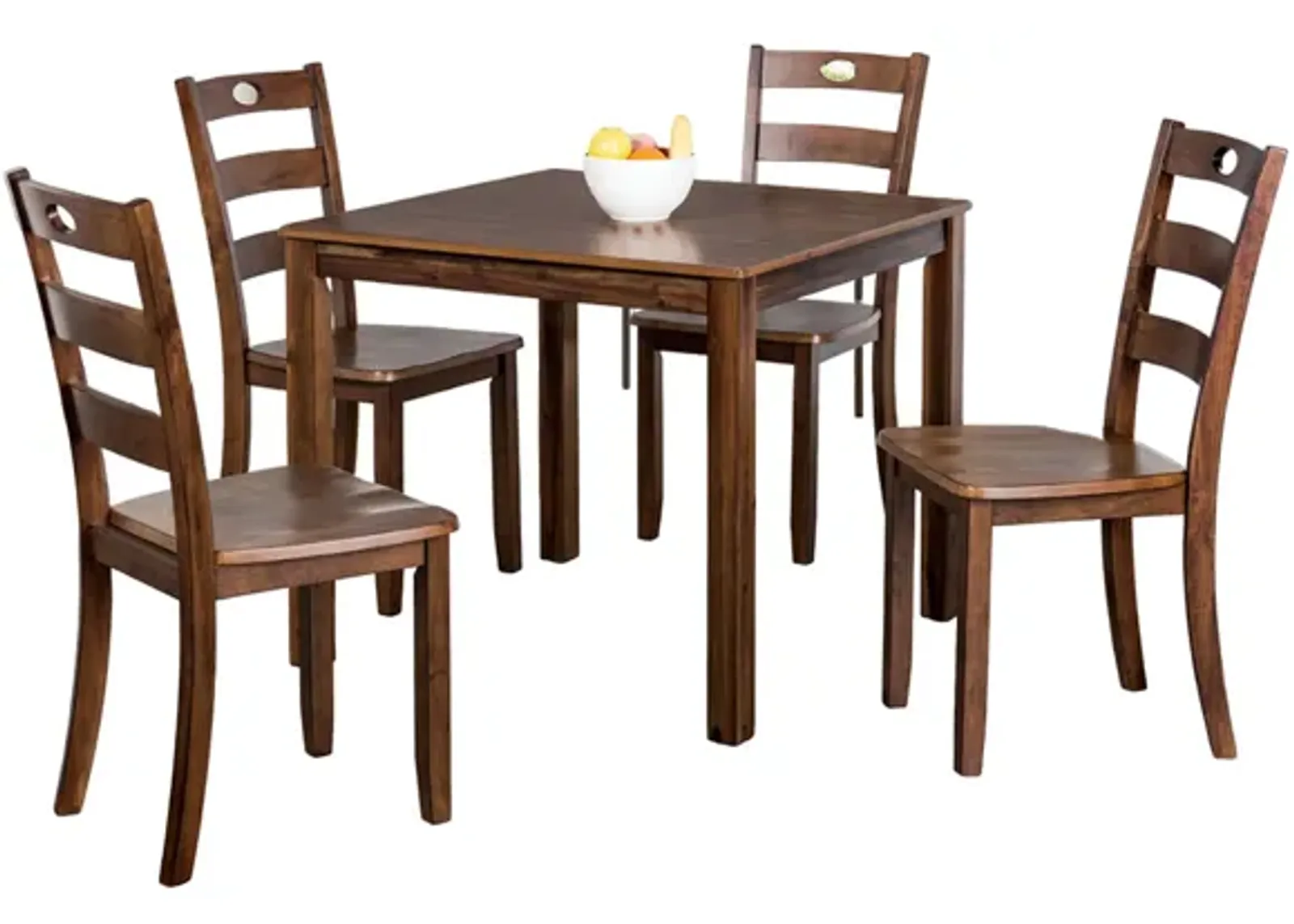 Lasie 5 Piece Dining Table Set, 4 Chairs, Slatted Backs, Brown Solid Wood