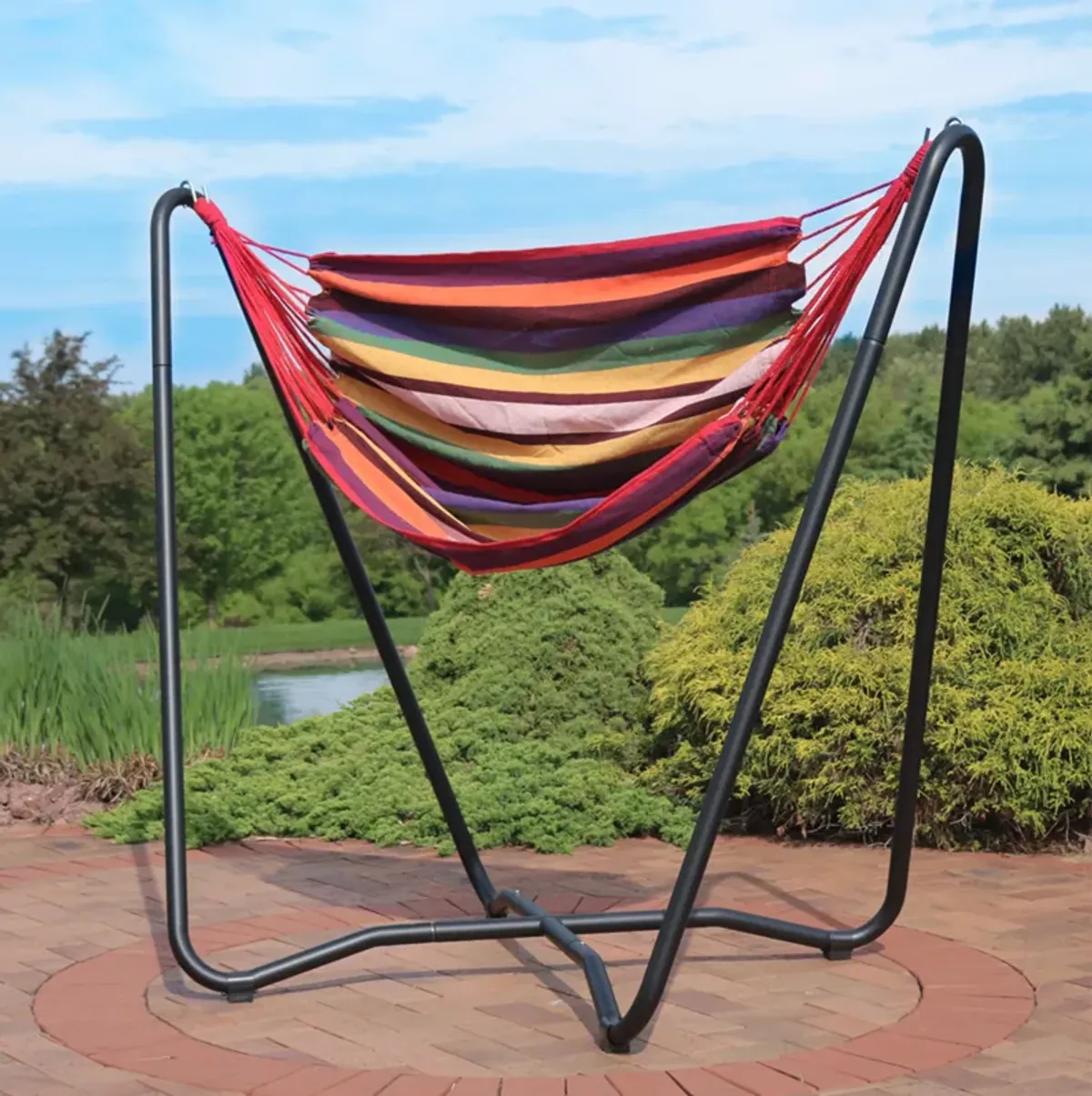 Sunnydaze Cotton Hammock Chair with Space Saving Steel Stand