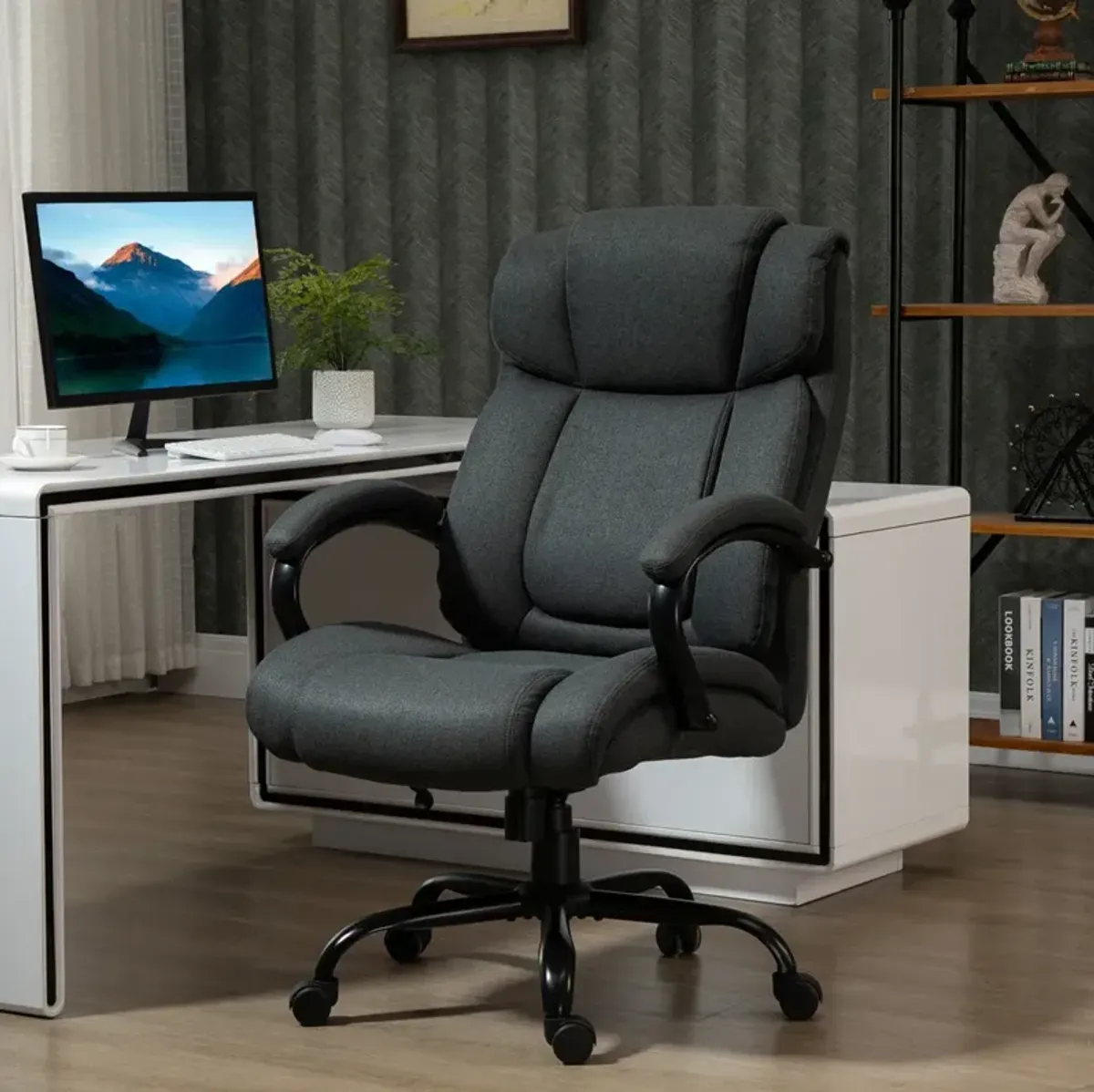 Charcoal Grey Task Giant: 484lbs Capacity Linen Fabric Office Chair