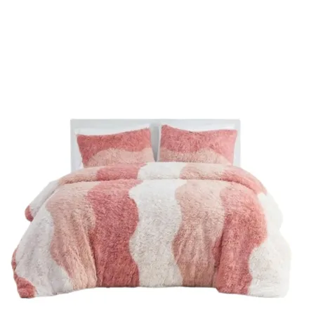 Hivvago Twin/Twin XL Pink Blush White Reversible Soft Sherpa Faux Fur 2 PC Comforter Set