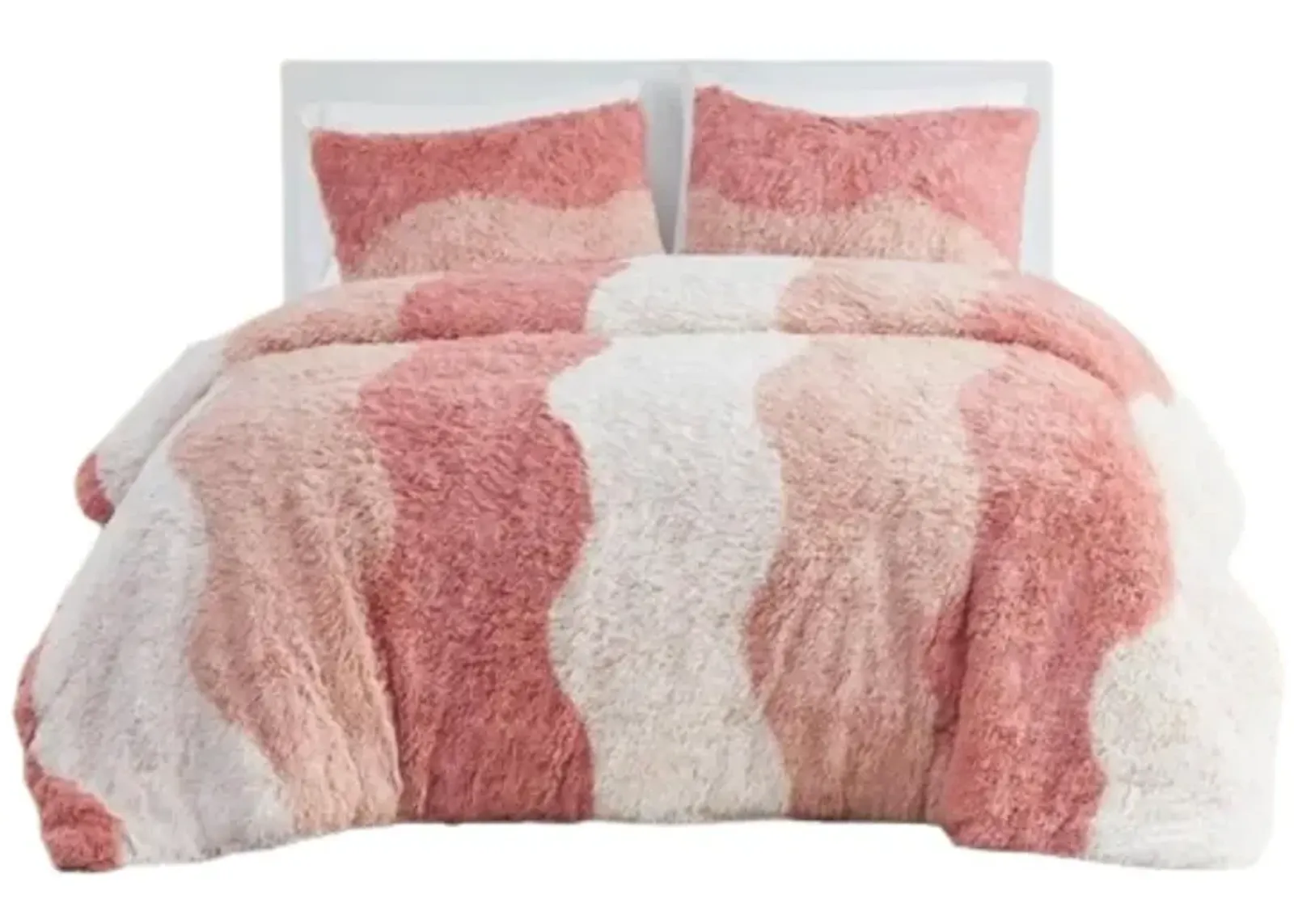 Hivvago Twin/Twin XL Pink Blush White Reversible Soft Sherpa Faux Fur 2 PC Comforter Set