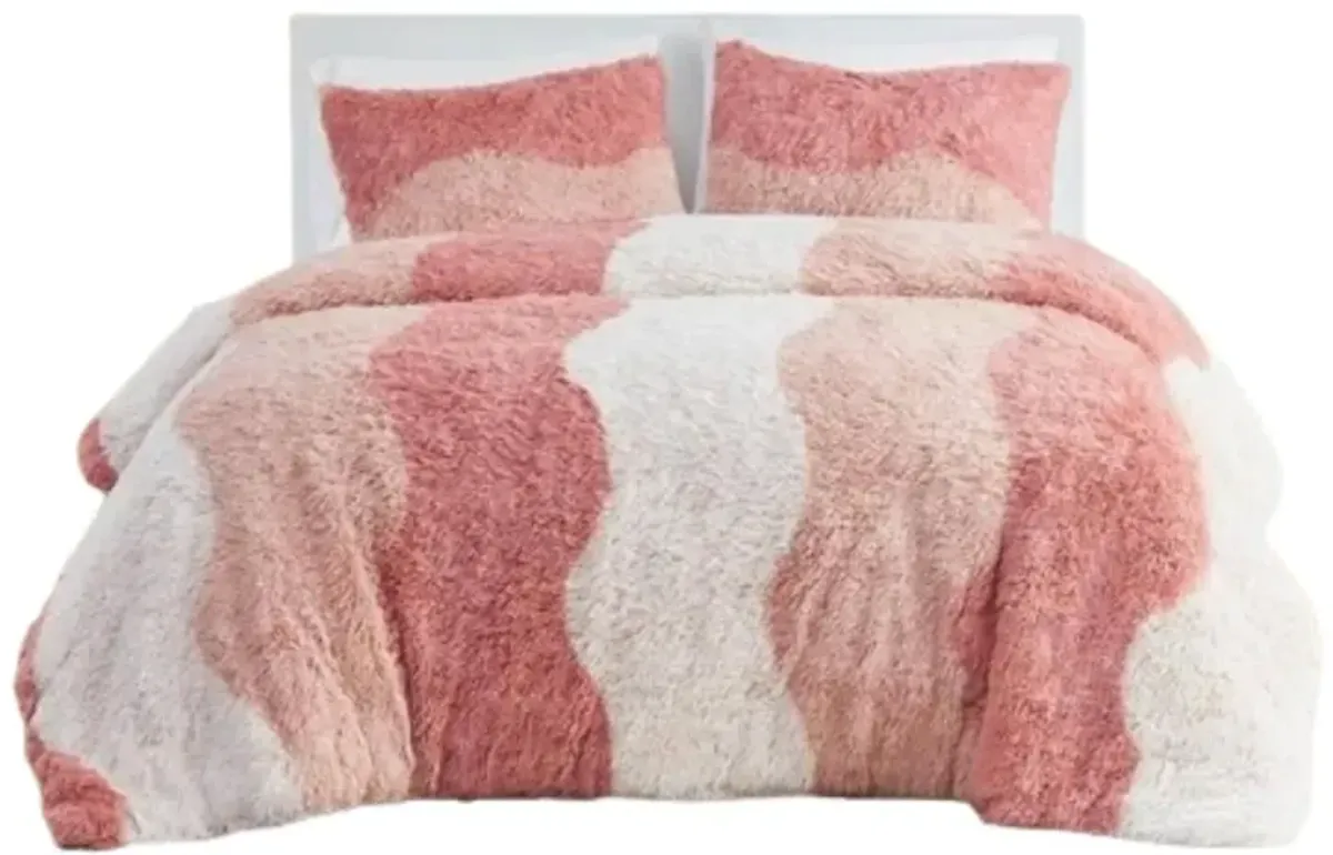 Hivvago Twin/Twin XL Pink Blush White Reversible Soft Sherpa Faux Fur 2 PC Comforter Set