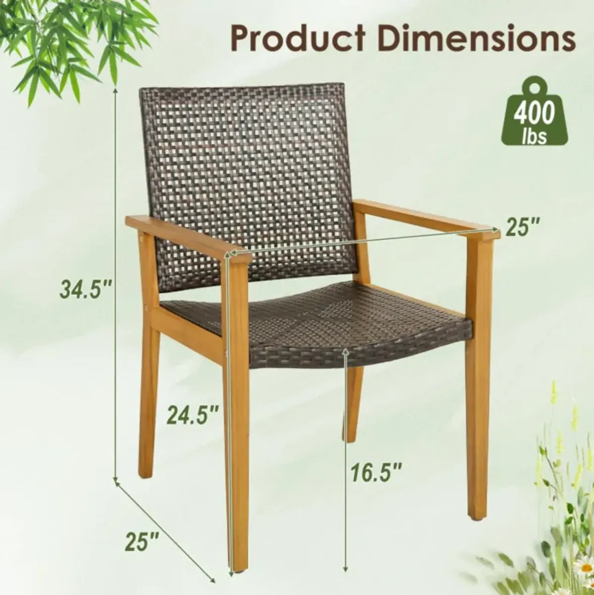 Hivvago Set of 4 Outdoor Rattan Chair with Sturdy Acacia Wood Frame-Set of 4