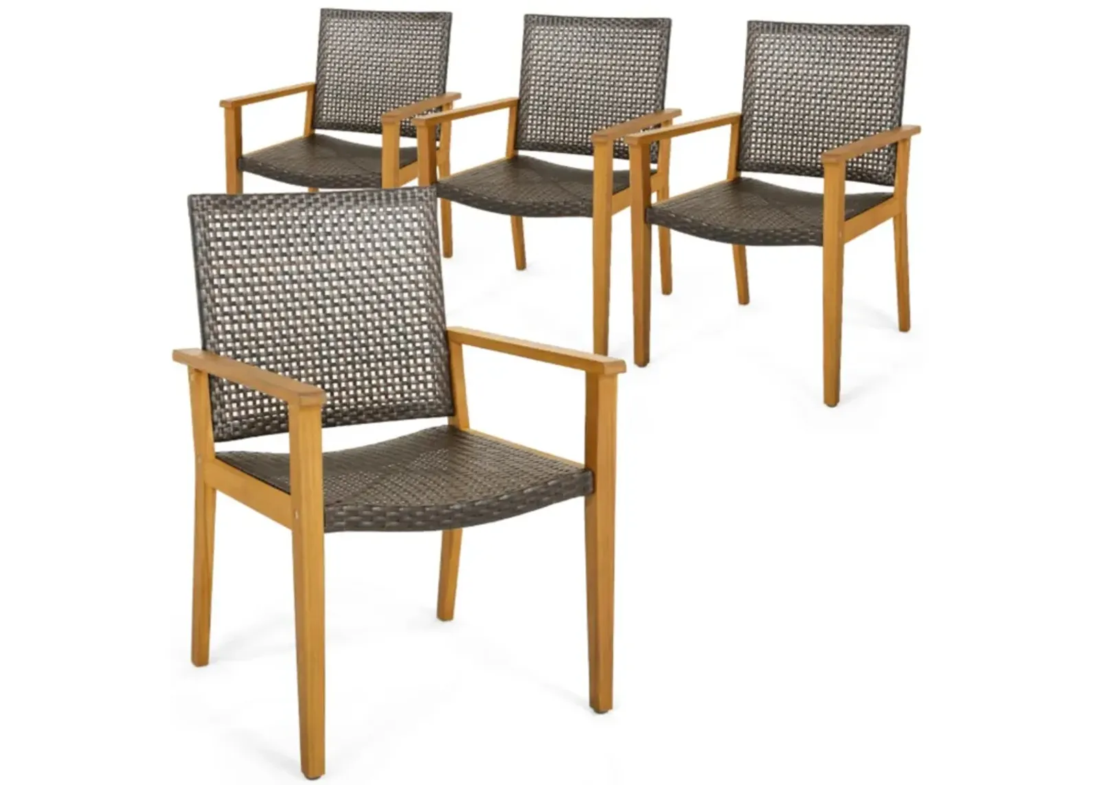 Hivvago Set of 4 Outdoor Rattan Chair with Sturdy Acacia Wood Frame-Set of 4