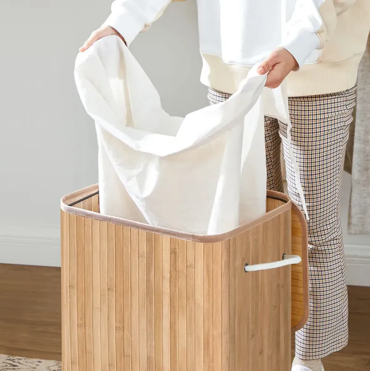 Bamboo Foldable Laundry Hamper – Storage Box for Dirty Clothes