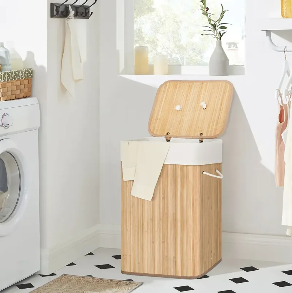 Bamboo Foldable Laundry Hamper – Storage Box for Dirty Clothes