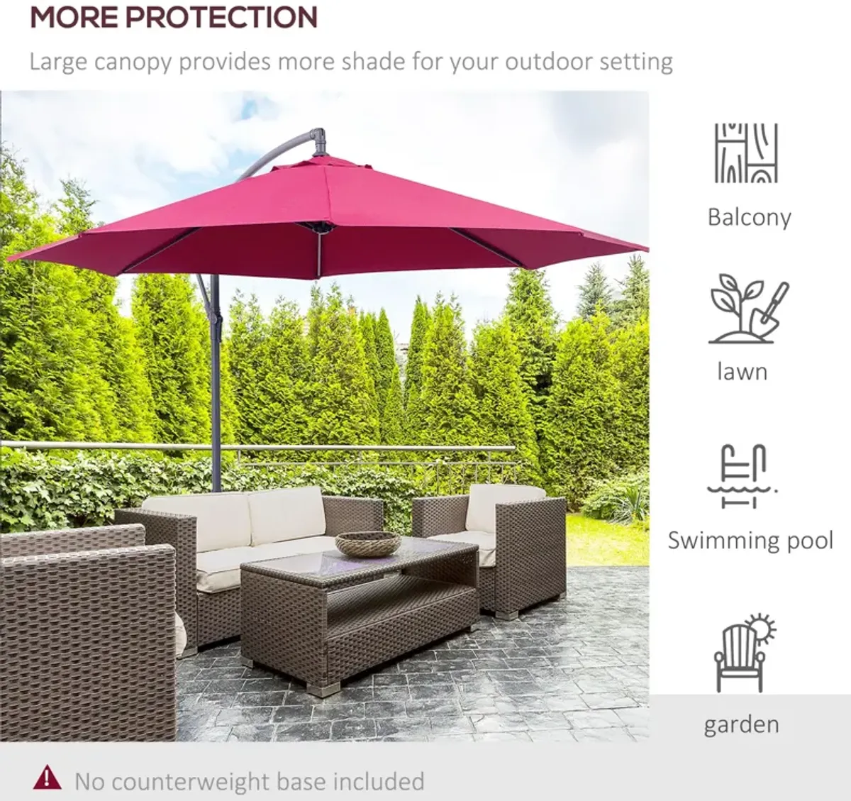 Vibrant Flexible Shade: 10' Red Cantilever Patio Umbrella with Tilt Function